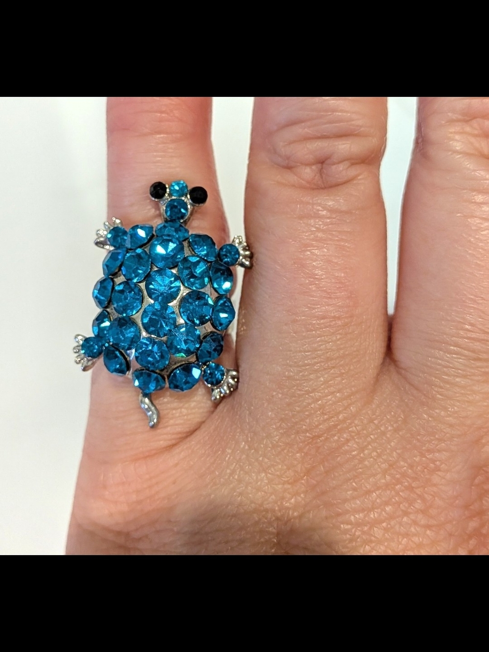 Blue Crystal Turtle Ring - Women's Jewelry - Picture 5 of 7